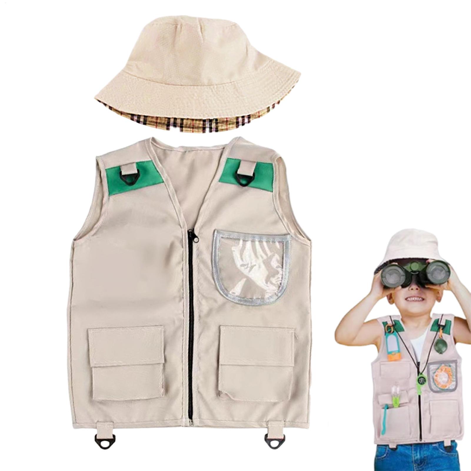 Outdoor Adventure Boys - サファリキッズアウトドアエクスプローラーキット、カーゴベストと帽子セット、裏庭での自然冒険、男の子と女の子向けの洗えるコスチューム