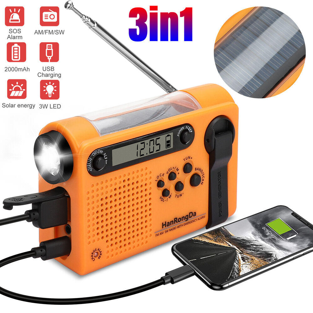 Emergency Radio Solar - 天気緊急ラジオ AM/FM/SW ポータブルソーラー手回しラジオ 3 in 1