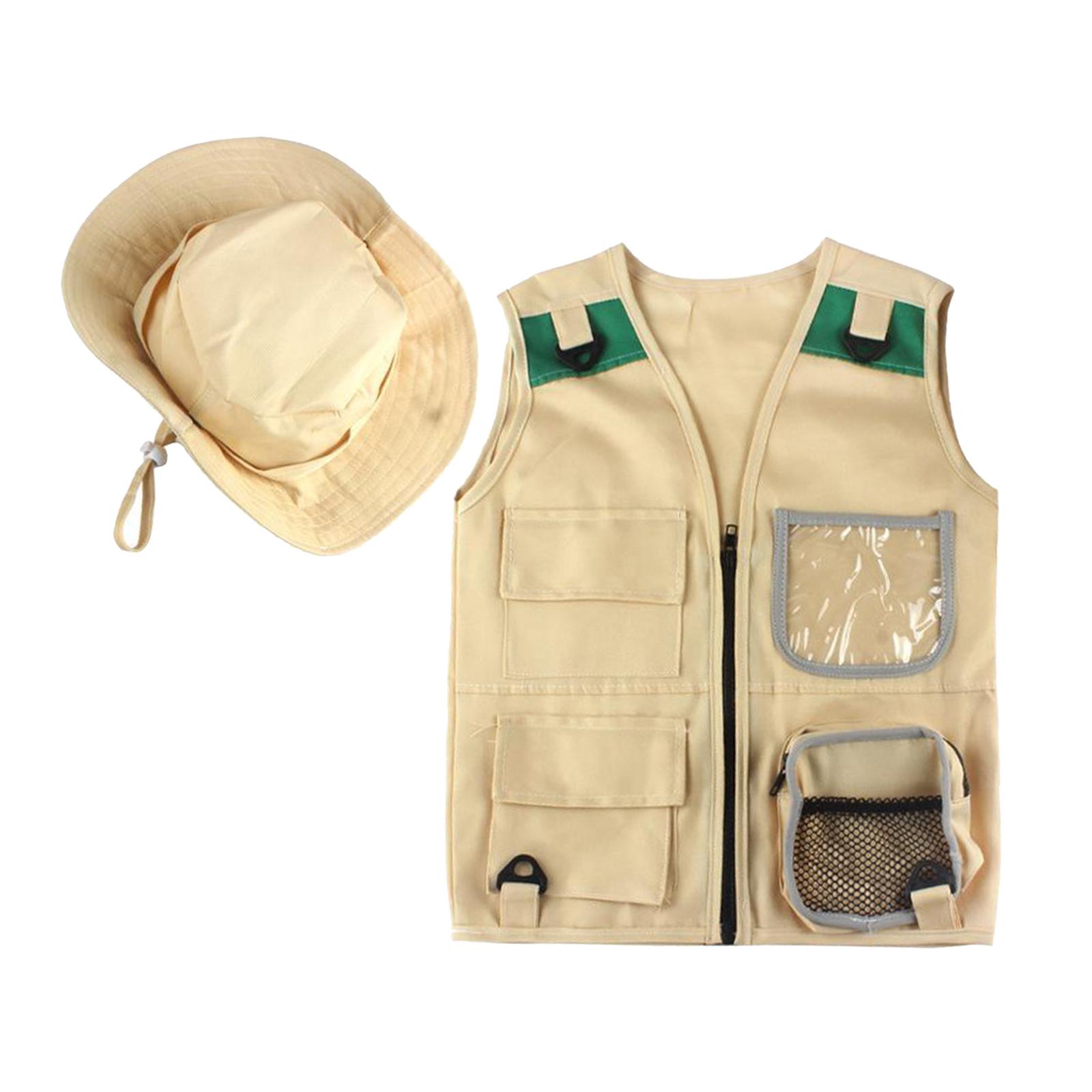 Outdoor Adventure Boys - 安全なキッズ屋外エクスプローラーキット、カーゴベストと帽子セット、裏庭の自然、男の子と女の子のための洗えるコスチューム