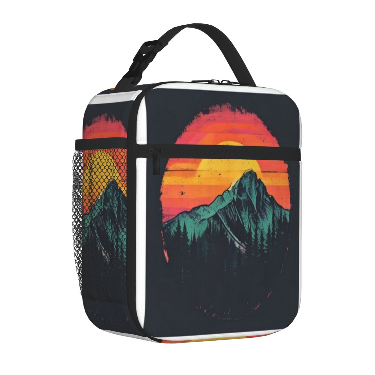 Outdoor Adventure Quilt - ホットセール レトロな夕焼けの山々 ヴィンテージ アウトドアアドベンチャーデザイン キルティングランチボックスバッグ オフィス
