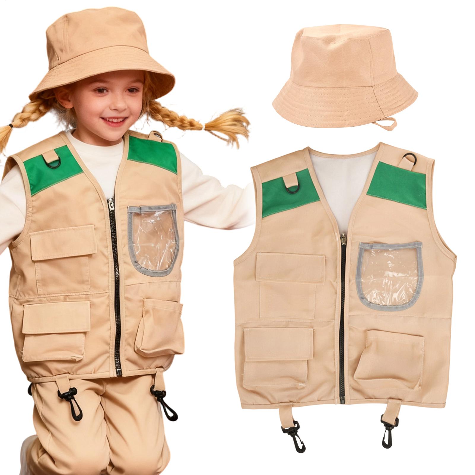 Outdoor Adventure Boys - サファリ探検家コスチューム キッズロールプレイアウトドアアドベンチャーキット キッズ探検家ベストと帽子コスチューム 男の子 女の子用 釣り
